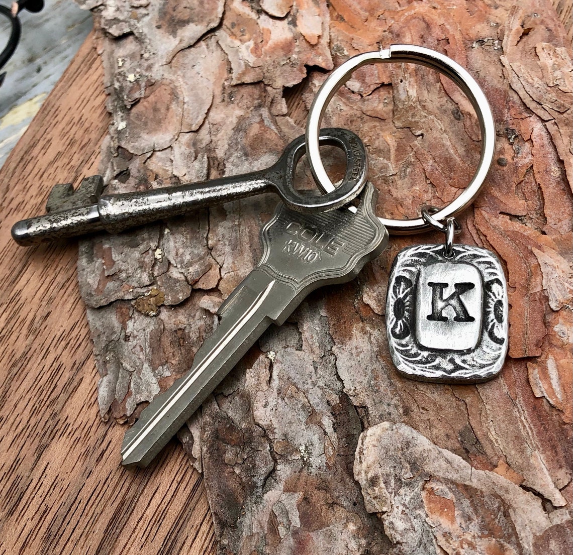 Western Monogram Keychain Key Ring Hand Cast Pewter Hand | Etsy