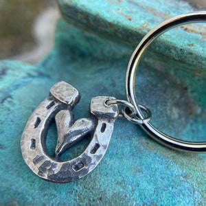Heart in Horseshoe Key Chain, Rustic Accessory, Key Ring for Horse Lover, Equestrian Key Chain, Horse Love