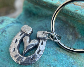 Heart in Horseshoe Key Chain, Rustic Accessory, Key Ring for Horse Lover, Equestrian Key Chain, Horse Love