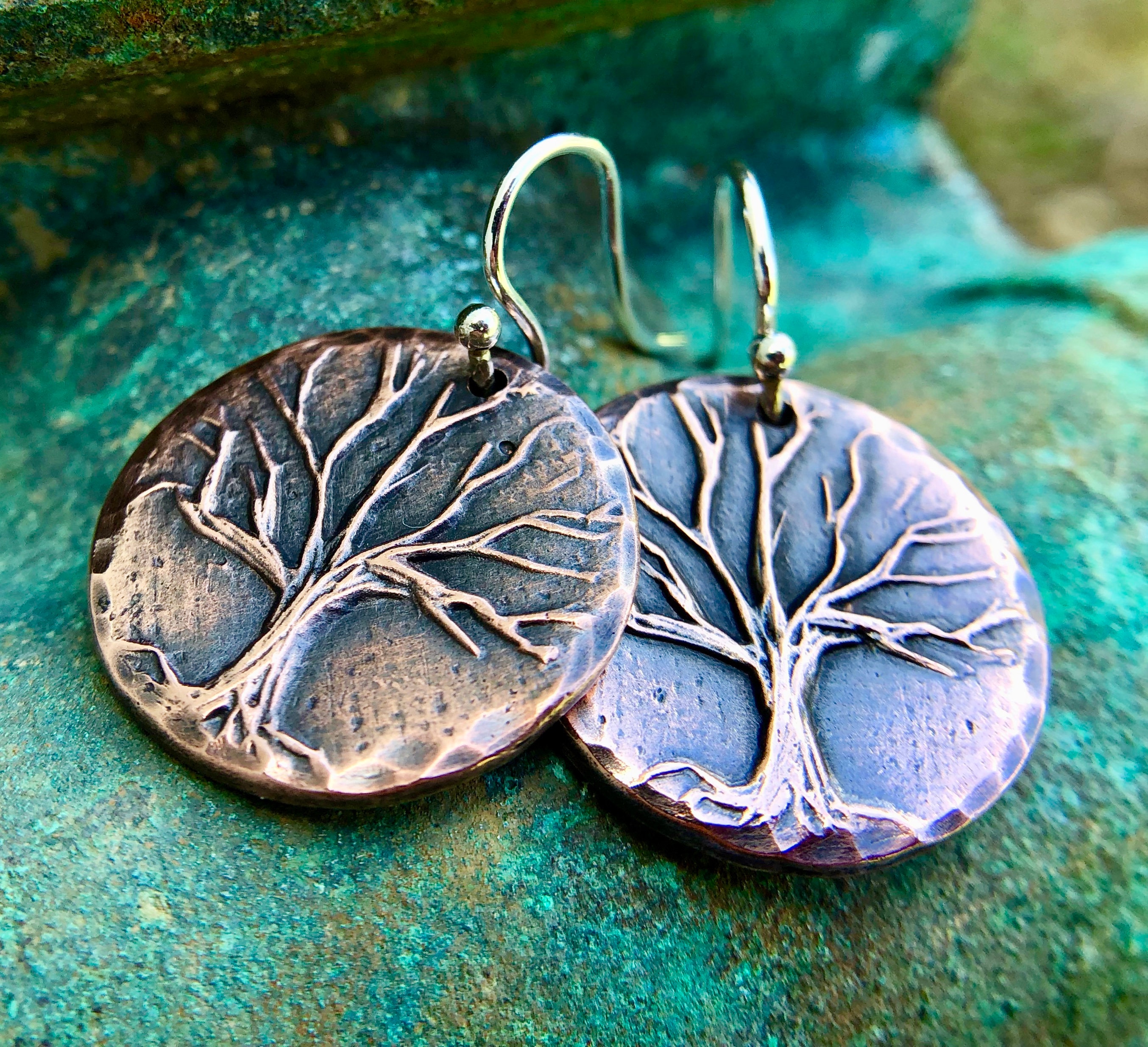 Copper Rustic Tree Earrings on Sterling Silver Earwires Copper Rustic Tree Earrings on Sterling Silver Earwires