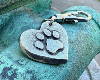 Paw Print on Heart Purse Charm, Rustic Bag Accessory