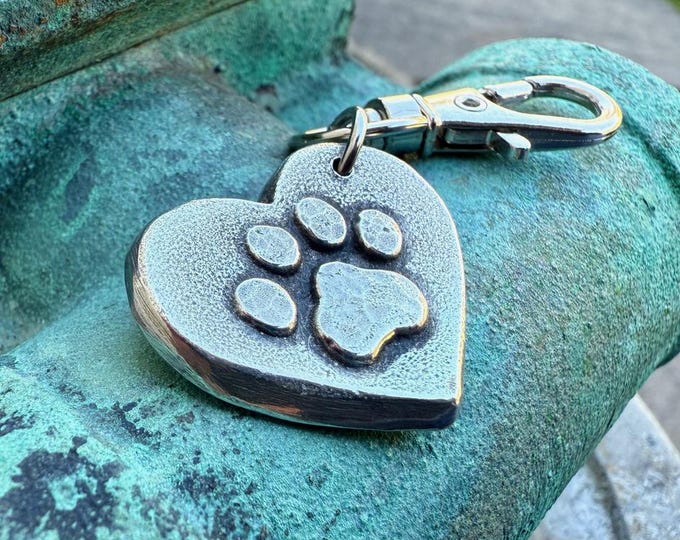 Paw Print on Heart Purse Charm, Rustic Bag Accessory