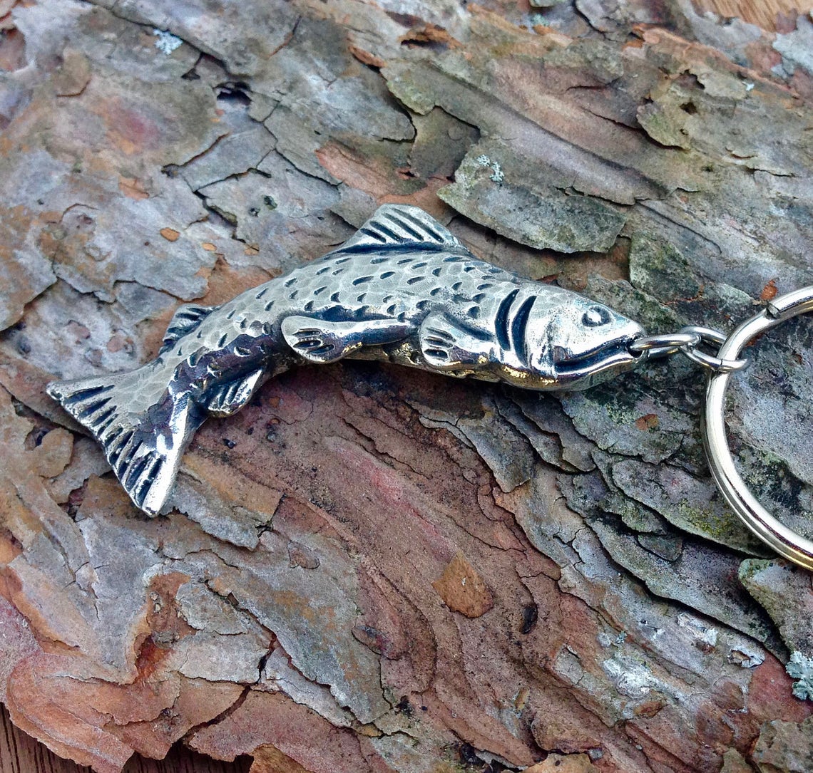 Trout Keychain Handcast Pewter Fish Fisherman Gift Fly Etsy
