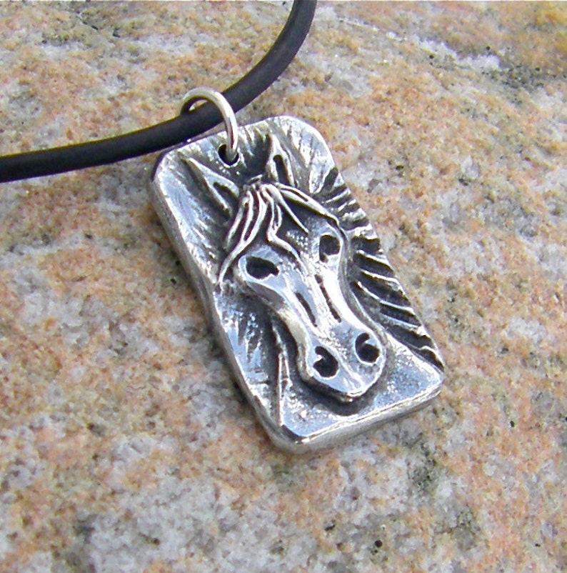 Horse Head Necklace, Rustic Horse Pendant, Cute Pony Jewelry, Equestrian Gift, Hand Cast Pewter Pendant image 4