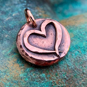 Copper Heart Pendant or Charm, Rustic Handmade Jewelry, Hammered Texture, Gift for Her, Valentine, Love, Friend
