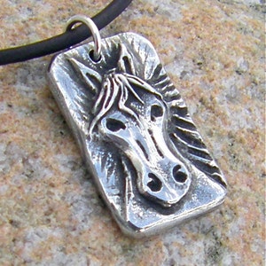 Horse Head Necklace, Rustic Horse Pendant, Cute Pony Jewelry, Equestrian Gift, Hand Cast Pewter Pendant image 1