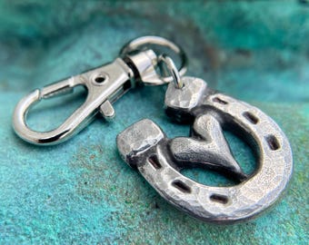 Heart in Horseshoe  Purse Charm, Rustic Bag Accessory, Zipper Pull, Gift for Her