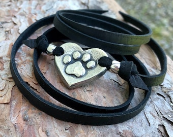 Paw Print on my Heart Wrap Bracelet, Adjustable