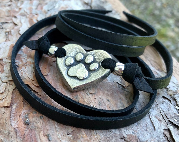 Paw Print on my Heart Wrap Bracelet, Adjustable