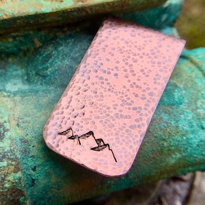 Mountain Copper Money Clip, Mountains, Hand Hammered, Hand Stamped Money Clip, Groomsman Gift, Father&#39;s Gift, Gift for Him, Hiker Gift