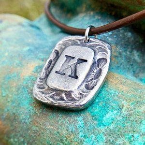 Western Monogram Necklace, Rustic Initial Pendant, hand cast pewter, hand stamped letter, western cowgirl jewelry, hand hammered edge