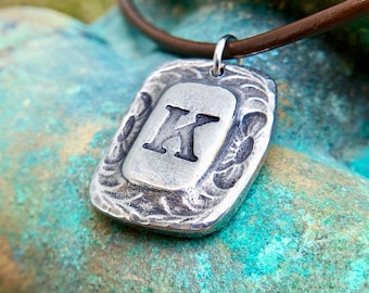 Western Monogram Necklace, Rustic Letter Pendant