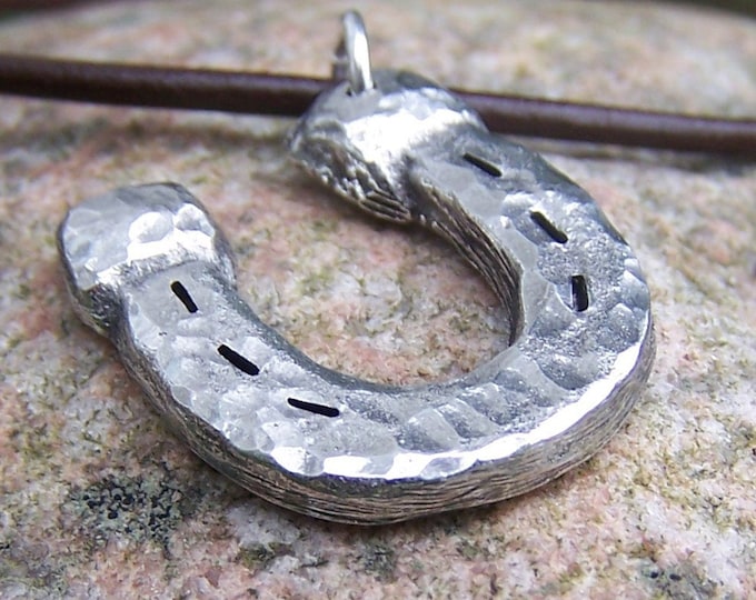 Horse Shoe Necklace, Horseshoe Pendant, Rustic Pewter Jewelry