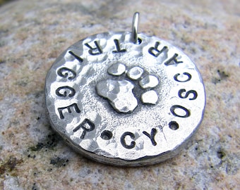 Personalized Pet Lovers Pendant, Handmade Rustic Jewelry, Stamped Names