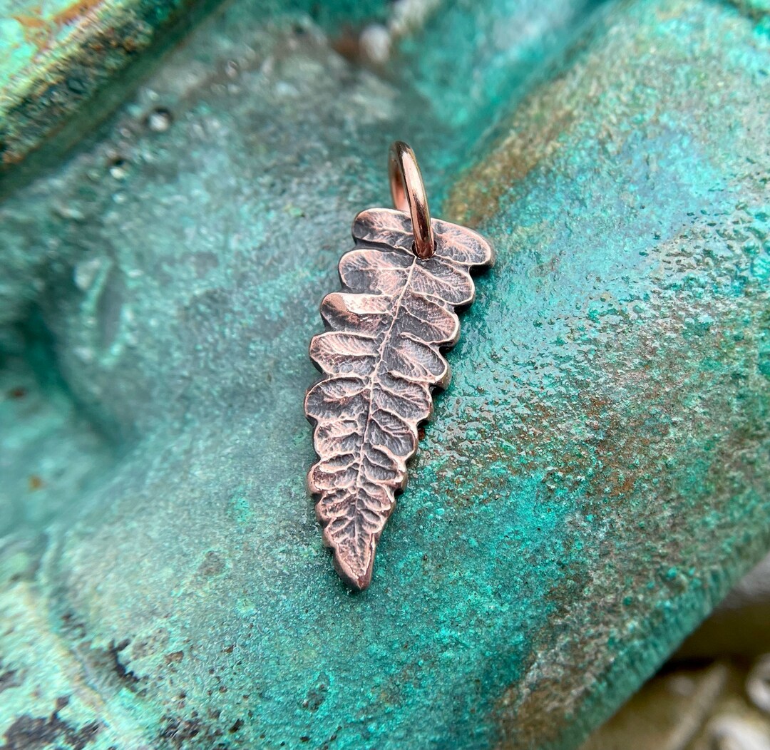 Copper Fern Leaf Pendant, Rustic Botanical Pendant, Forest Folage