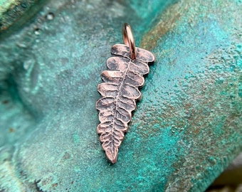 Copper Fern Leaf Pendant, Rustic Botanical Pendant