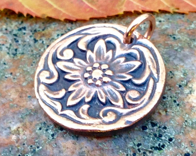 Copper Western Flower Pendant, Rustic Handmade Jewelry