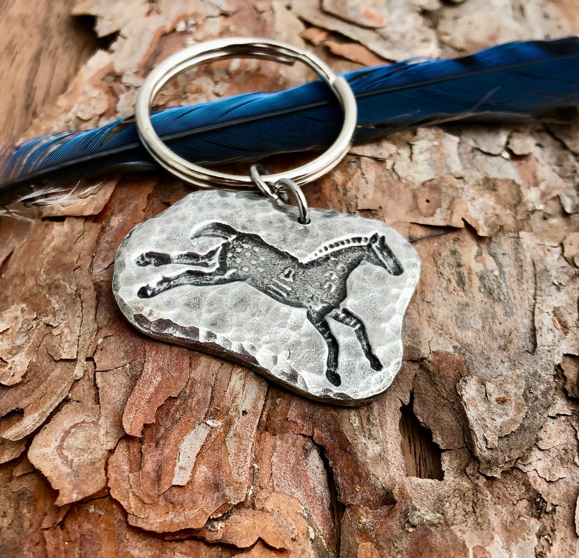 Spirit Horse Key Chain Running Horse Key Ring Hammered Etsy