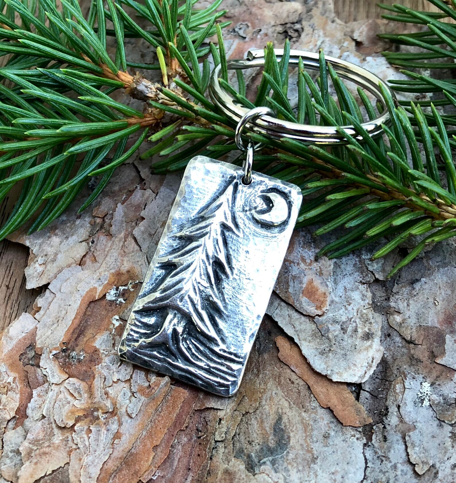 Pine Tree Keychain Evergreen Forest Key Ring Rustic Hand Etsy