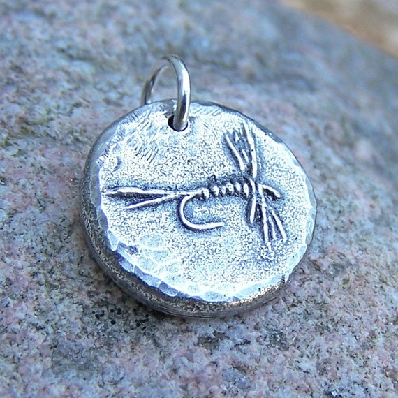 Fly Fishing Pendant, May Fly Charm, Handmade Rustic Fisherman Gift, Pewter  Jewelry 