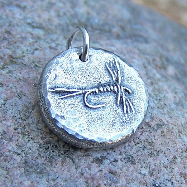 Fly Fishing Pendant, May Fly Charm, Handmade Rustic Fisherman Gift, Pewter Jewelry