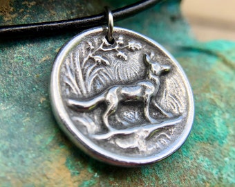 Fox Necklace, Fox Pendant, Forest Woodland Animal, Spirit Animal, Hand Cast Pewter, Leather Cord