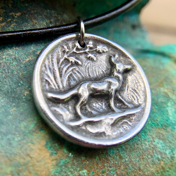 Fox Necklace, Fox Pendant, Forest Woodland Animal, Spirit Animal, Hand Cast Pewter, Leather Cord