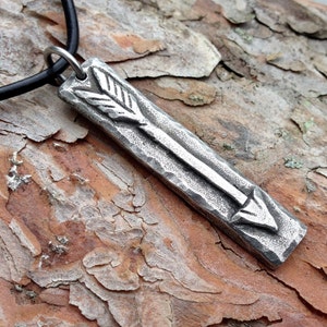 Arrow Necklace, Rustic Arrow Pendant, Hand Hammered, Thin Bar Necklace, Handcast Pewter Pendant, Hand Hammered Edge