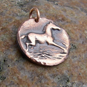 Copper Happy Horse Pendant, Running Horse, Rustic Jewelry, Gift for Equestrian