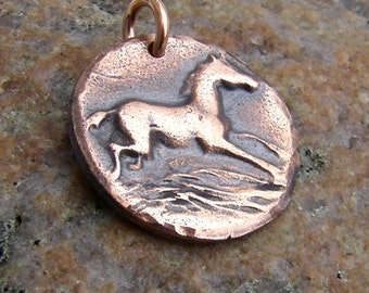 Copper Happy Horse Pendant, Running Horse Pendant, Antiqued Copper, Rustic Horse Jewelry, Gift for Horse Lover, Gift for Equestrian