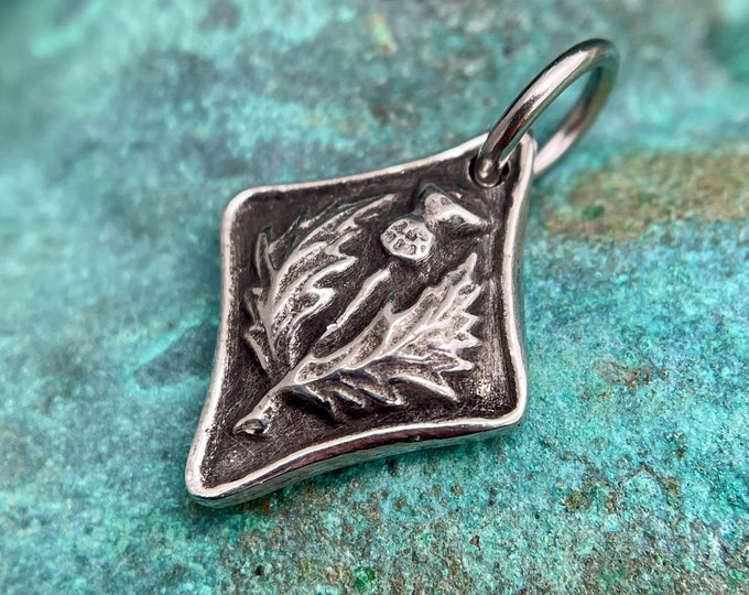 Thistle Pendant, Scotland Flower Charm, Rustic Celtic Jewelry, Hand Cast Pewter