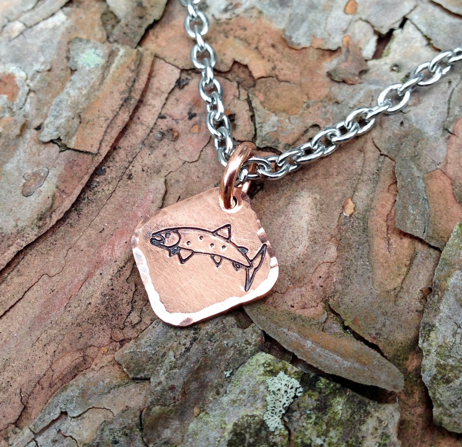 Copper Trout Necklace or Charm, Stainless Steel Chain or Copper Ball Chain