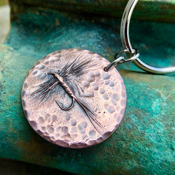 Copper Dry Fly Key Chain, Fly Fishing Key Ring, Gift for Fisherman, Fisherwoman Gift