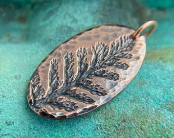 Oval Yarrow Leaf Pendant, Botanical Impression
