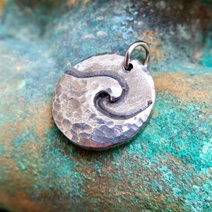 Little Ocean Wave Pendant, Wave Charm, Rustic Jewelry, Surf, Hammered Texture, Surfer Gift, Ocean Lover, Handmade