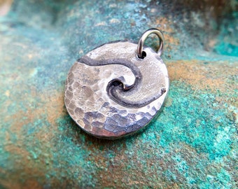 Little Ocean Wave Pendant, Wave Charm, Rustic Jewelry, Surf, Hammered Texture, Surfer Gift, Ocean Lover, Handmade