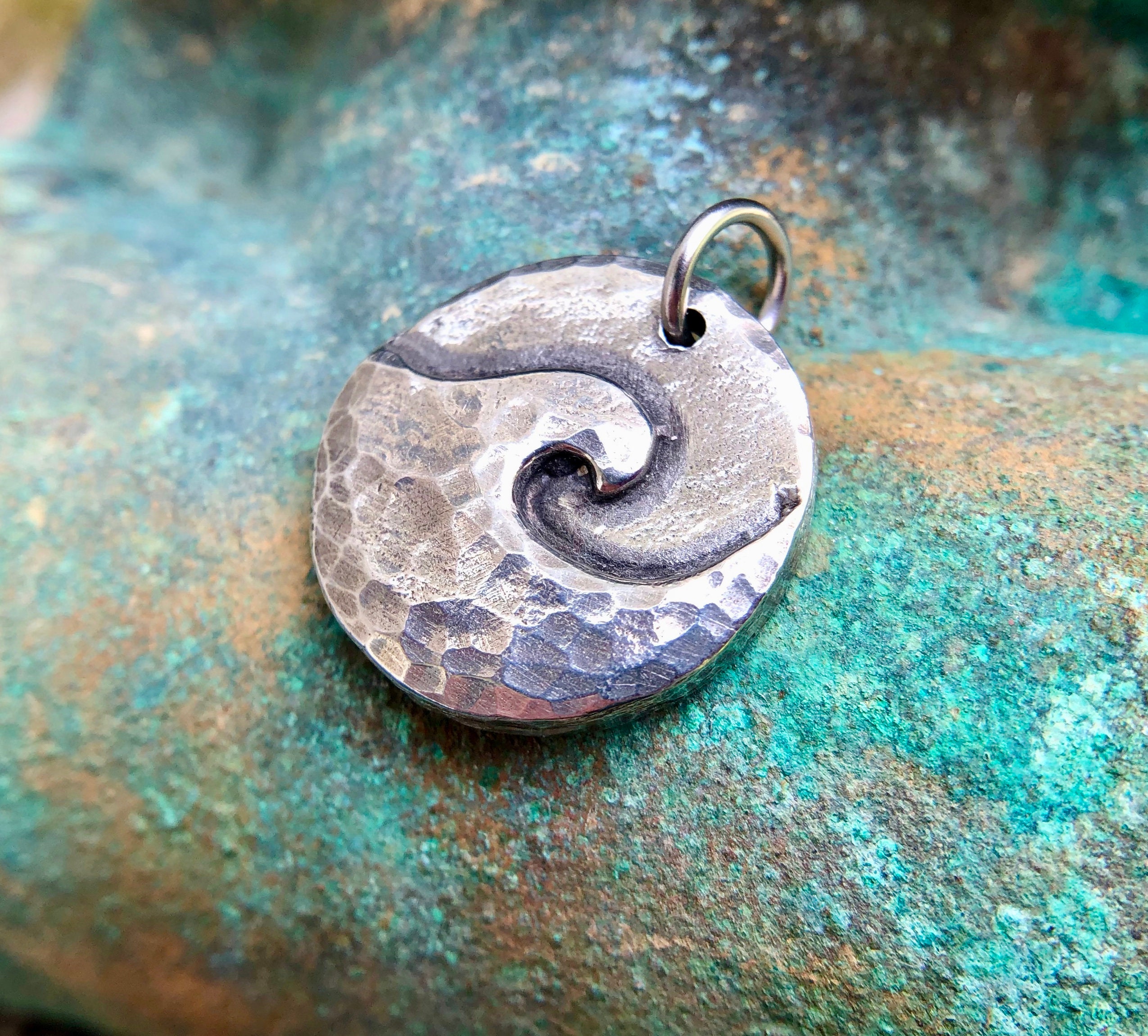 Little Ocean Wave Pendant, Rustic Wave Charm