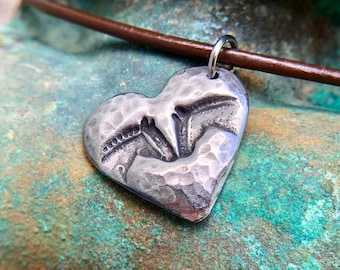 Horse Pals Necklace, Horse Heart Pendant, Rustic Equine Jewelry, Friends, Equestrian Gift, Hand Cast Pewter, Hammered