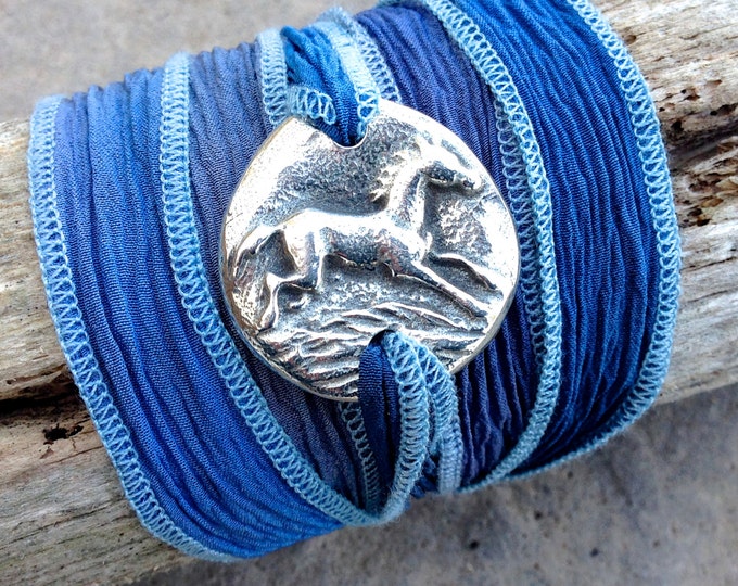 Horse Wrap Bracelet, Pewter and Silk