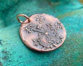 Copper Queen Anne's Lace Charm, Rustic Handmade Jewelry