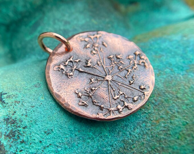Copper Queen Anne's Lace Charm, Rustic Handmade Jewelry