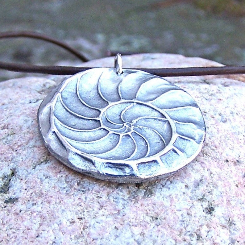 Nautilus Shell Necklace, Natures Spiral Pendant, Fibonacci Jewelry, Rustic Ocean Gift, Summer Beach Trend, Hand Cast Pewter, Focal, Large image 6
