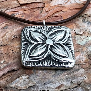 Flower Necklace, Floral Pendant, Hand Cast Pewter, Rustic Jewelry, Gift for Her