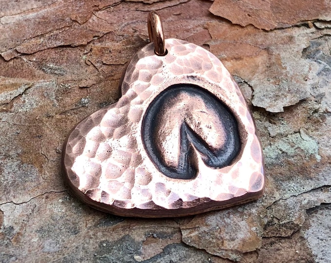 Copper Horse Hoofprint on my Heart Pendant, Handmade Rustic Jewelry