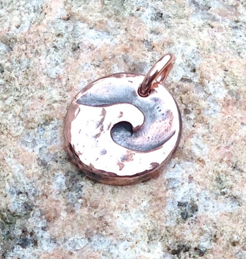 Copper Wave Pendant, Ocean Charm, Beach Jewelry, Summer Jewelry, Surfer, Water Lover Gift, Hand Hammered image 2