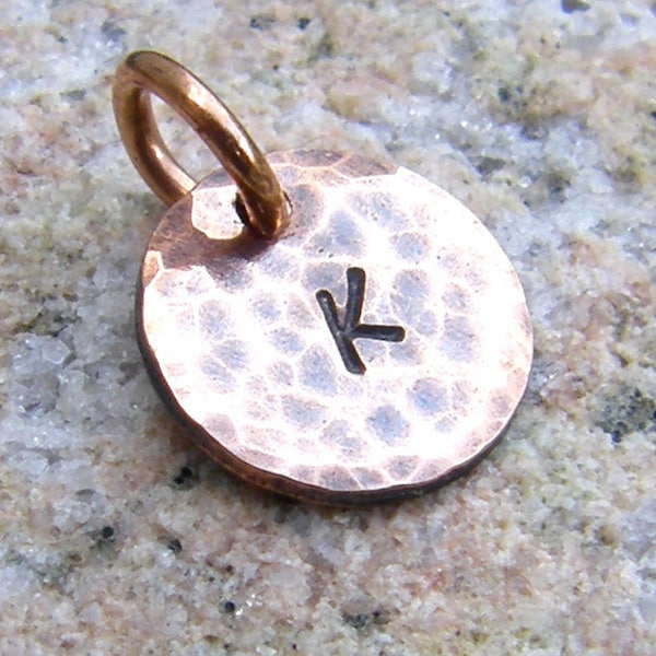 Personalized Tiny Copper Tag Charm, Hand Stamped Letter, Custom Initial, Hammered Texture, Add a Tag, Rustic Jewelry, Monogram