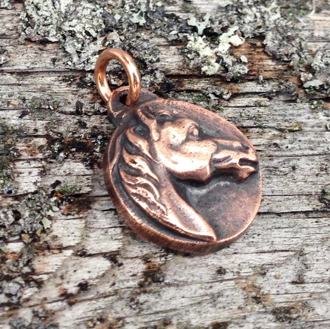 Copper Horse Head Pendant, Rustic Horse Jewelry, Equestrian Gift, Horse