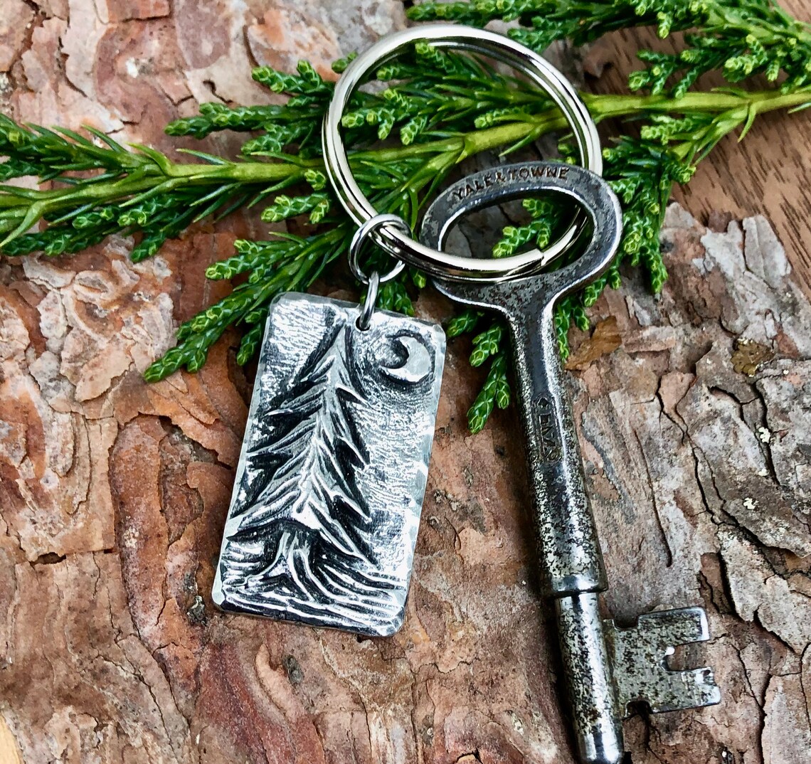 Pine Tree Keychain Evergreen Forest Key Ring Rustic Hand Etsy