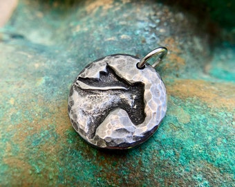 Running Horse Pendant, Horse Head Charm, Rustic Jewlery, Equestrian Gift, Hammered Texture, Pony Charm, Hand Cast Pewter