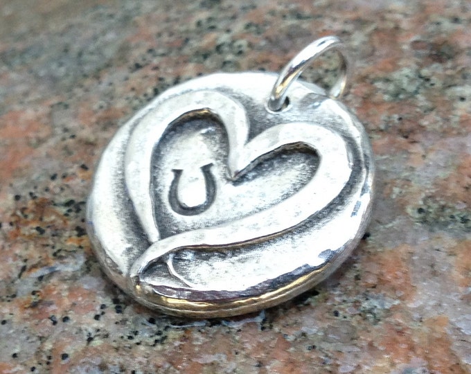Hoof Print on my Heart Pendant, Heart Hoofprint Charm, Rustic Horse Jewelry